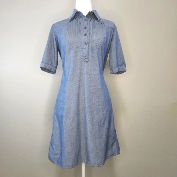 Mossimo Supply Co Dress Chambray Cotton Light Denim Tie Waist Pintuck Spring Med - Picture 2 of 13